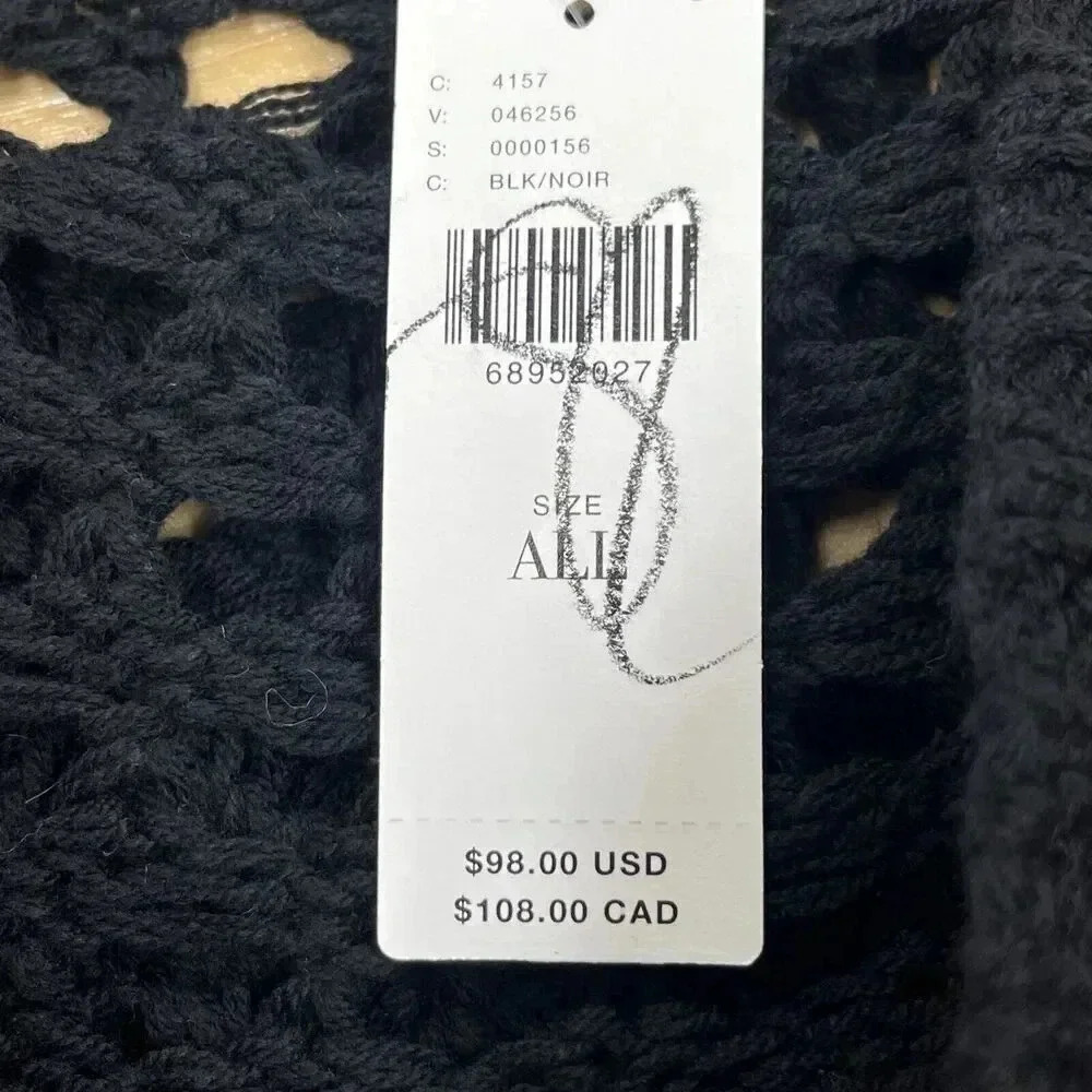 Anthropologie Maeve One-Shoulder Crochet Sweater Open Stitch Black One Size - Picture 7 of 13